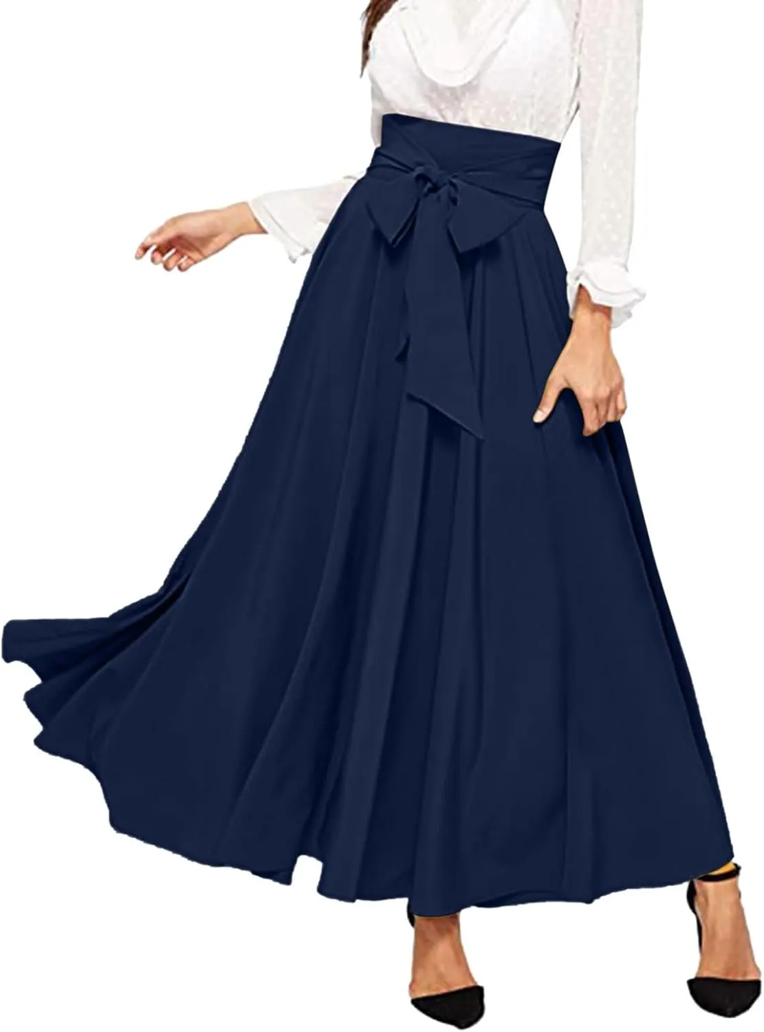 Womens Maxi Skirts Tie Front High Waisted Side Slit Irregular Summer Beach Boho Lightweight Elegant A-line Long Skirt