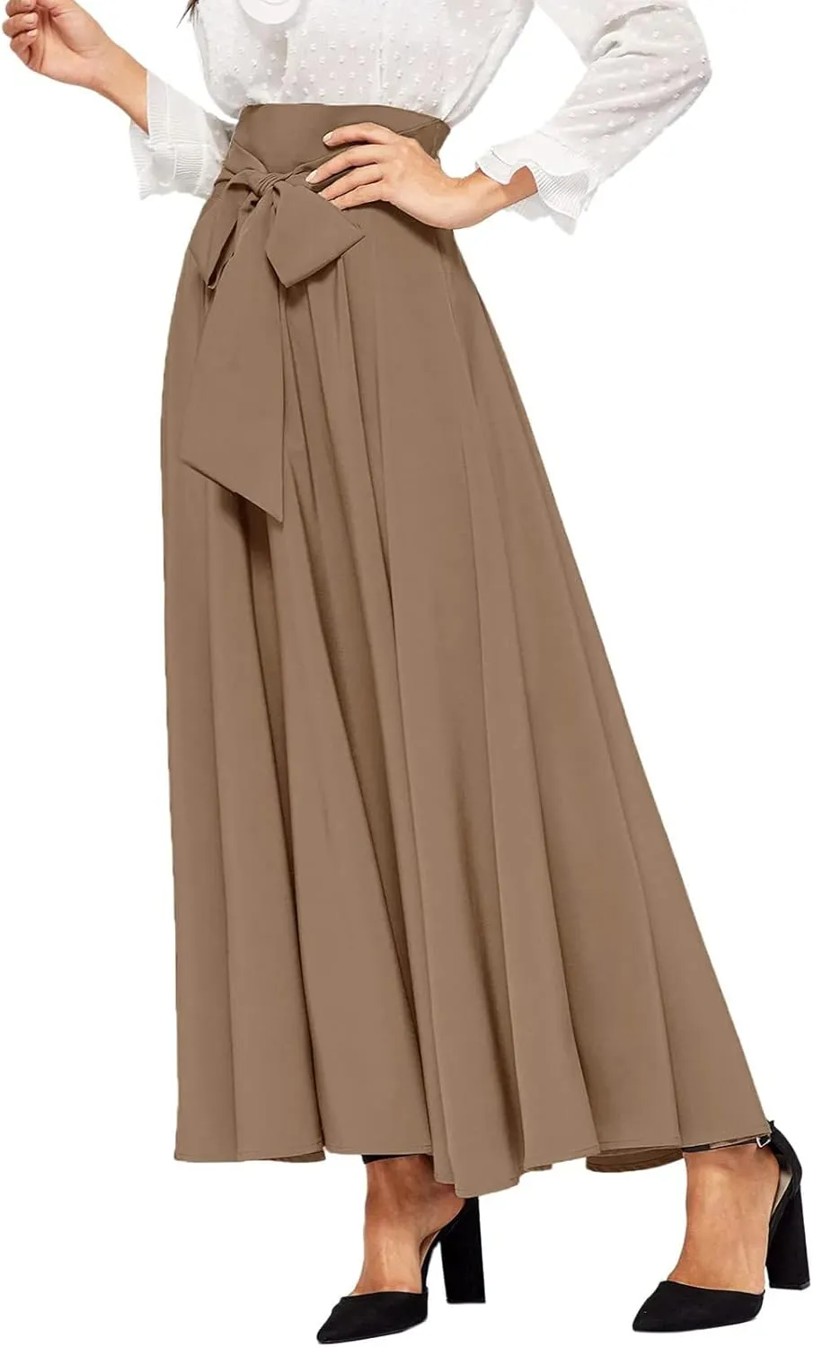 Womens Maxi Skirts Tie Front High Waisted Side Slit Irregular Summer Beach Boho Lightweight Elegant A-line Long Skirt