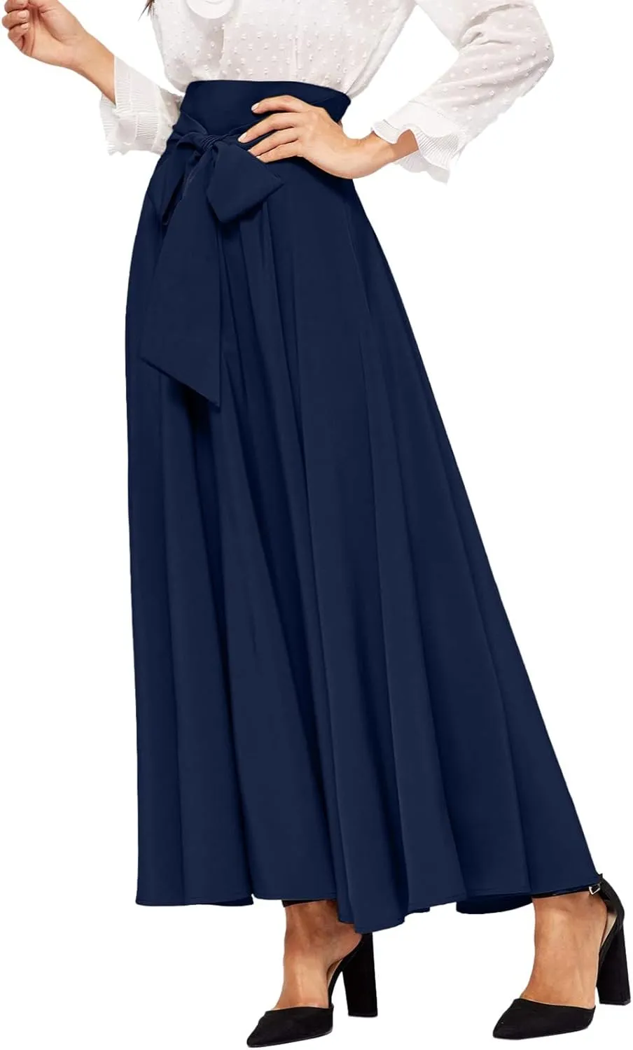 Womens Maxi Skirts Tie Front High Waisted Side Slit Irregular Summer Beach Boho Lightweight Elegant A-line Long Skirt