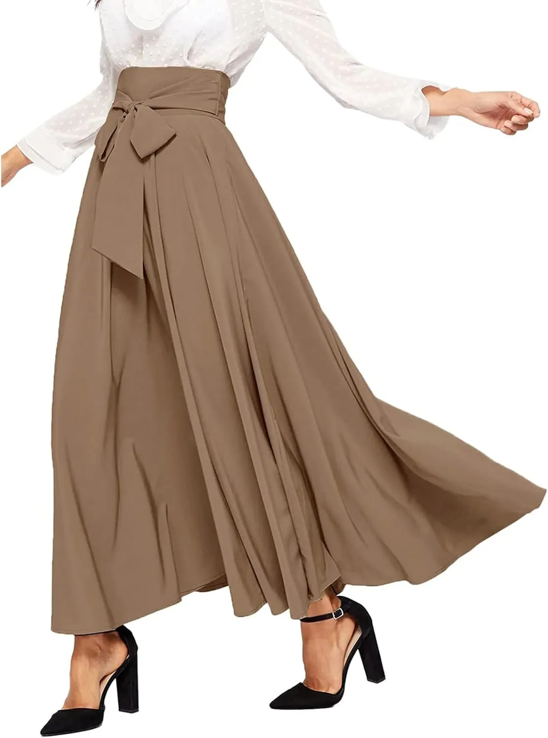 Womens Maxi Skirts Tie Front High Waisted Side Slit Irregular Summer Beach Boho Lightweight Elegant A-line Long Skirt