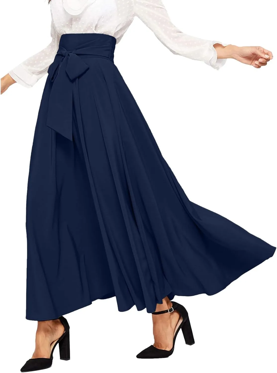 Womens Maxi Skirts Tie Front High Waisted Side Slit Irregular Summer Beach Boho Lightweight Elegant A-line Long Skirt