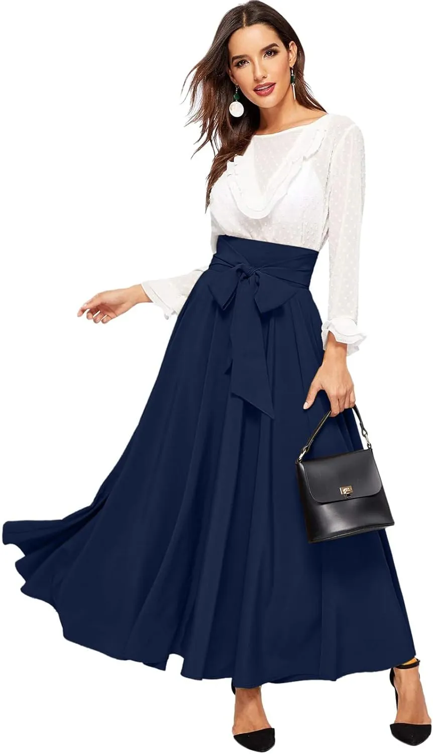Womens Maxi Skirts Tie Front High Waisted Side Slit Irregular Summer Beach Boho Lightweight Elegant A-line Long Skirt