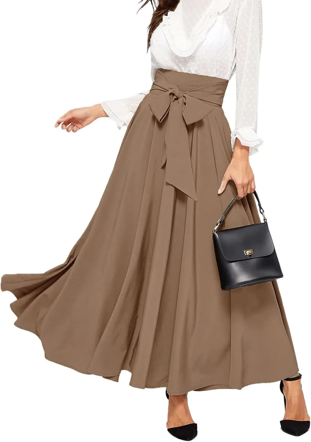 Womens Maxi Skirts Tie Front High Waisted Side Slit Irregular Summer Beach Boho Lightweight Elegant A-line Long Skirt