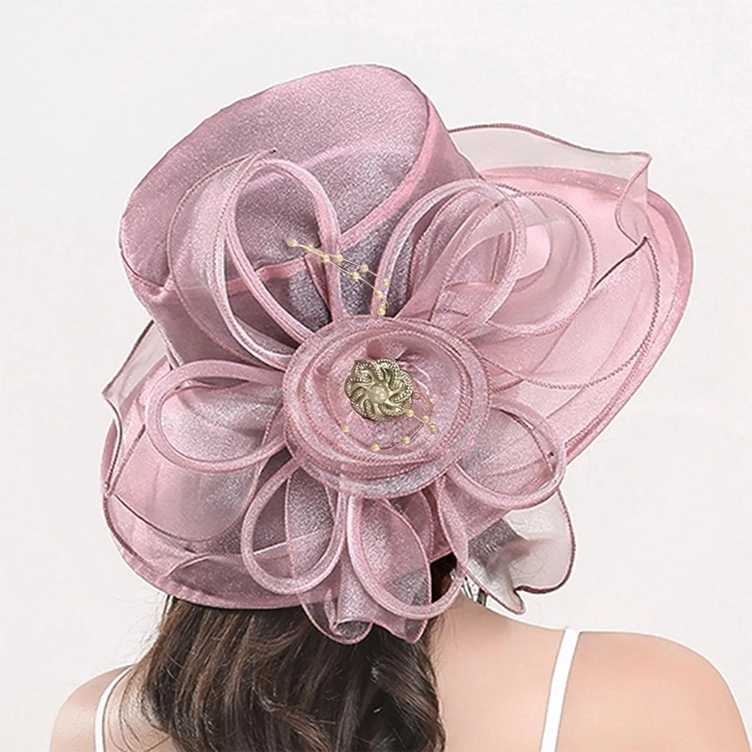 Women's Organza Church Kentucky Wide Brim Derby Fascinator Bridal Cocktail Tea Party Elegant Wedding Dress Hats
