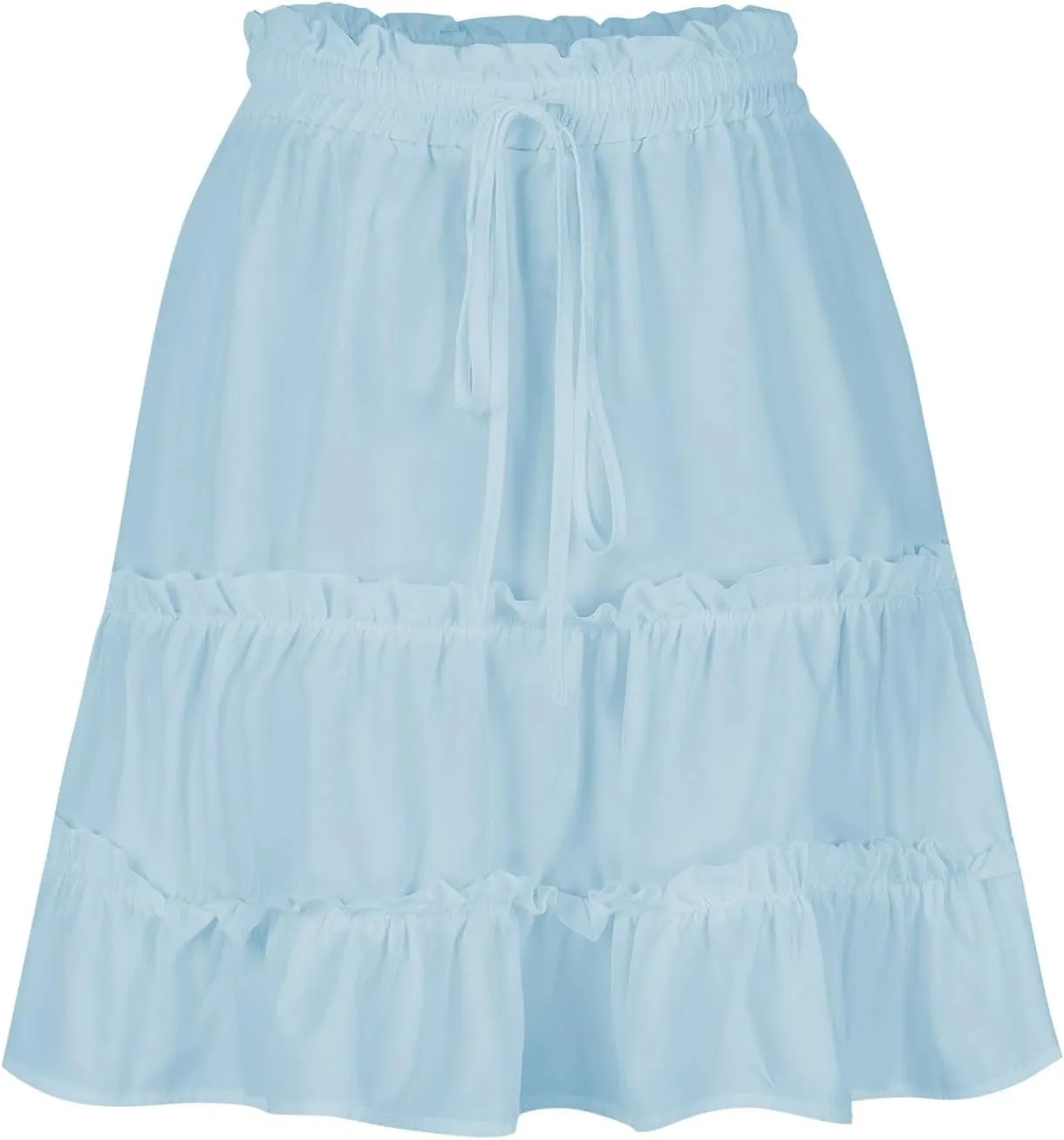 Womens Pleated Mini Skirts High Waist Drawstring Summer Beach Vacation Skirt Solid Color A-Line Flowy Short Skirt