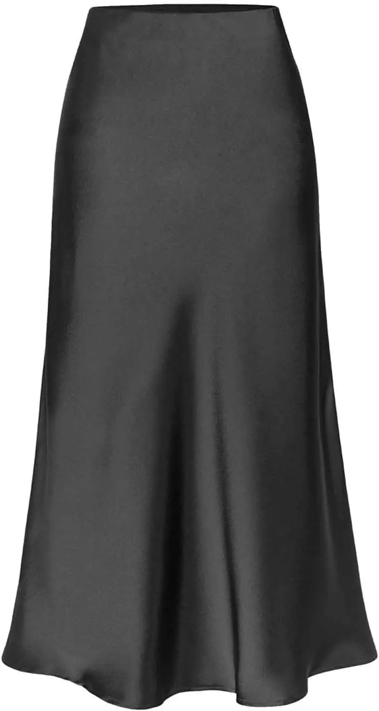 Womens Satin Silk High Waist Long Skirt Sexy Side Slit Elegant Maxi Skirts Cocktail Party Work Casual A Line Skirts