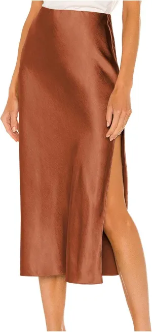 Womens Satin Silk High Waist Long Skirt Sexy Side Slit Elegant Maxi Skirts Cocktail Party Work Casual A Line Skirts