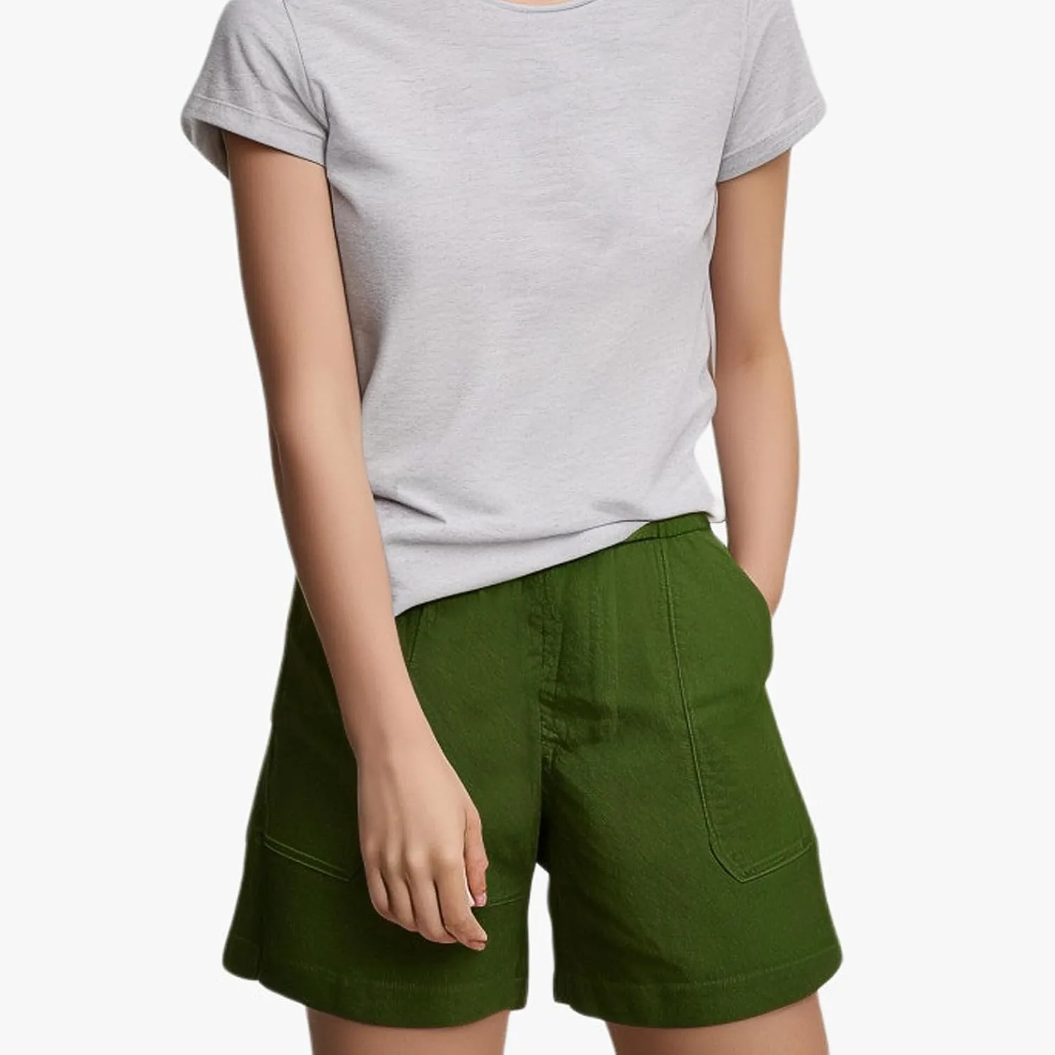 Womens Stretch Twill Shorts, Summer Casual Pull On Jean Shorts Elastic High Waisted Denim Shorts with Pockets