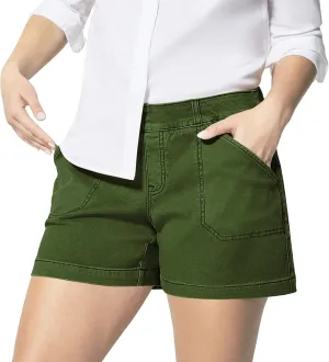 Womens Stretch Twill Shorts, Summer Casual Pull On Jean Shorts Elastic High Waisted Denim Shorts with Pockets