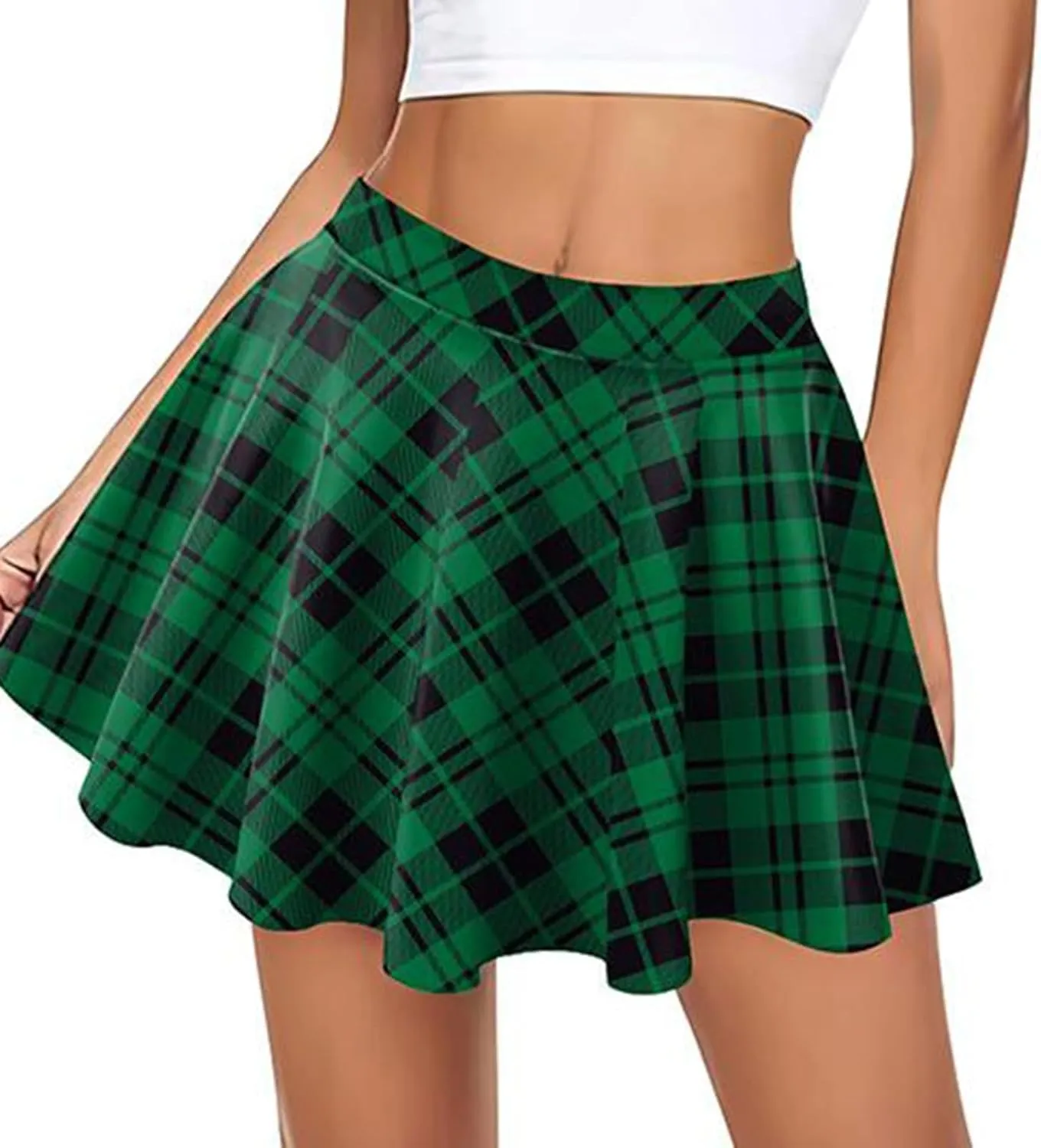 Womens Stretchy Pleated Mini Skirt Plaid Skirts High Waist A Line Skater Tennis Skirt Trendy Y2k Pleated Cheer Skirt