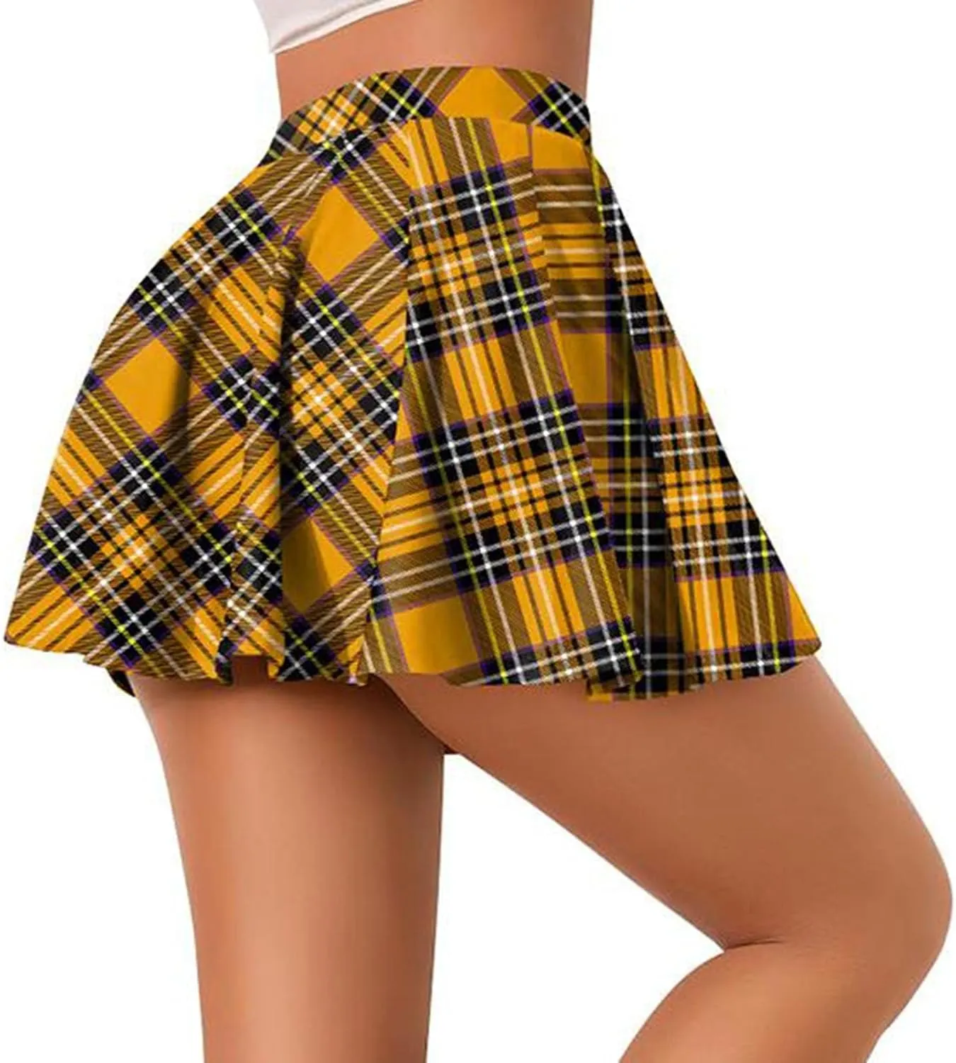 Womens Stretchy Pleated Mini Skirt Plaid Skirts High Waist A Line Skater Tennis Skirt Trendy Y2k Pleated Cheer Skirt