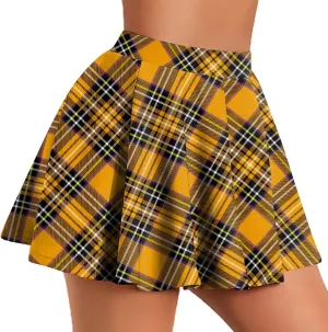 Womens Stretchy Pleated Mini Skirt Plaid Skirts High Waist A Line Skater Tennis Skirt Trendy Y2k Pleated Cheer Skirt