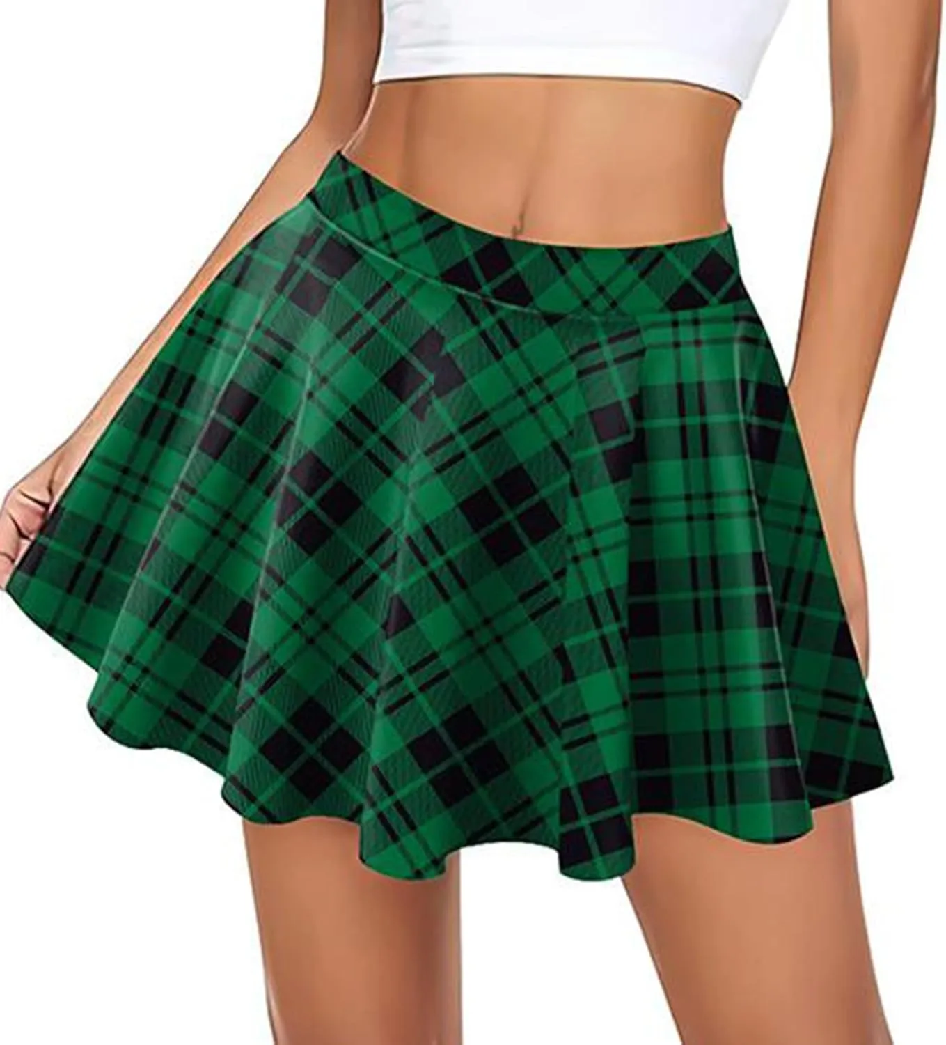 Womens Stretchy Pleated Mini Skirt Plaid Skirts High Waist A Line Skater Tennis Skirt Trendy Y2k Pleated Cheer Skirt