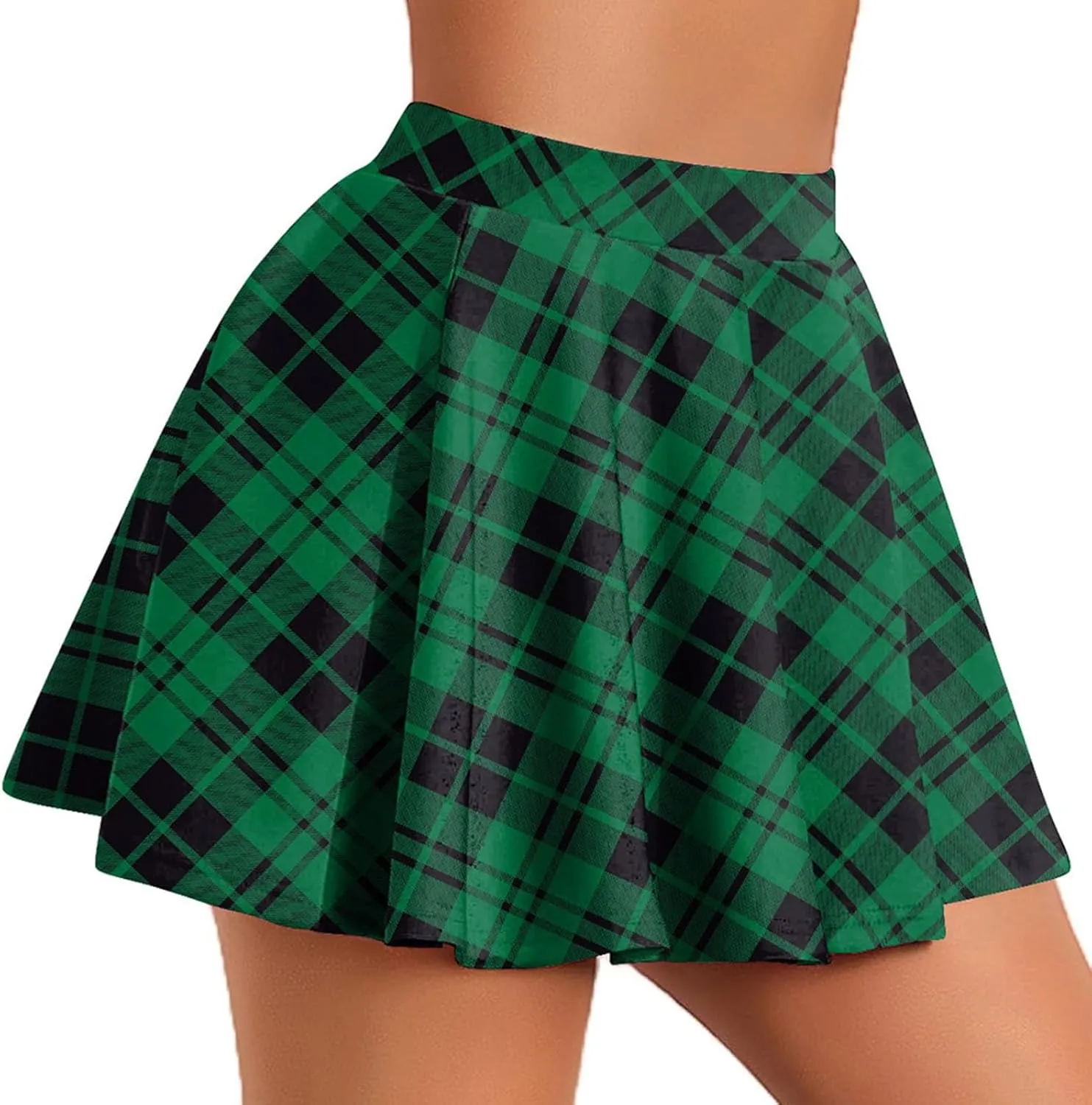 Womens Stretchy Pleated Mini Skirt Plaid Skirts High Waist A Line Skater Tennis Skirt Trendy Y2k Pleated Cheer Skirt