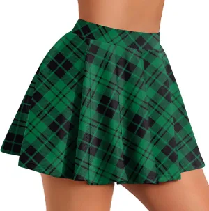 Womens Stretchy Pleated Mini Skirt Plaid Skirts High Waist A Line Skater Tennis Skirt Trendy Y2k Pleated Cheer Skirt