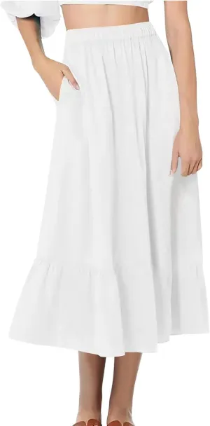 Women's Summer Casual Skirts Elastic High Waist A Line Skirt Flowy Layered Long Skirts Pencil Skirt Travel Outfit