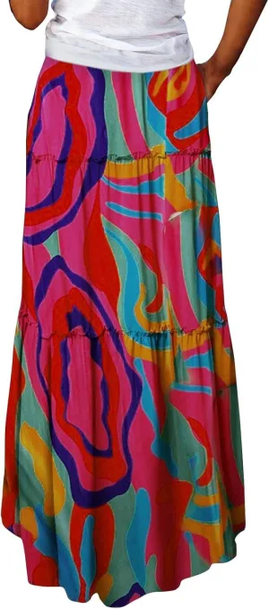 Women's Summer Skirts Beach Maxi Skirt Drawstring Elastic Ruffle Tiered A Line Skirts Cute Long Skirt with Pockets