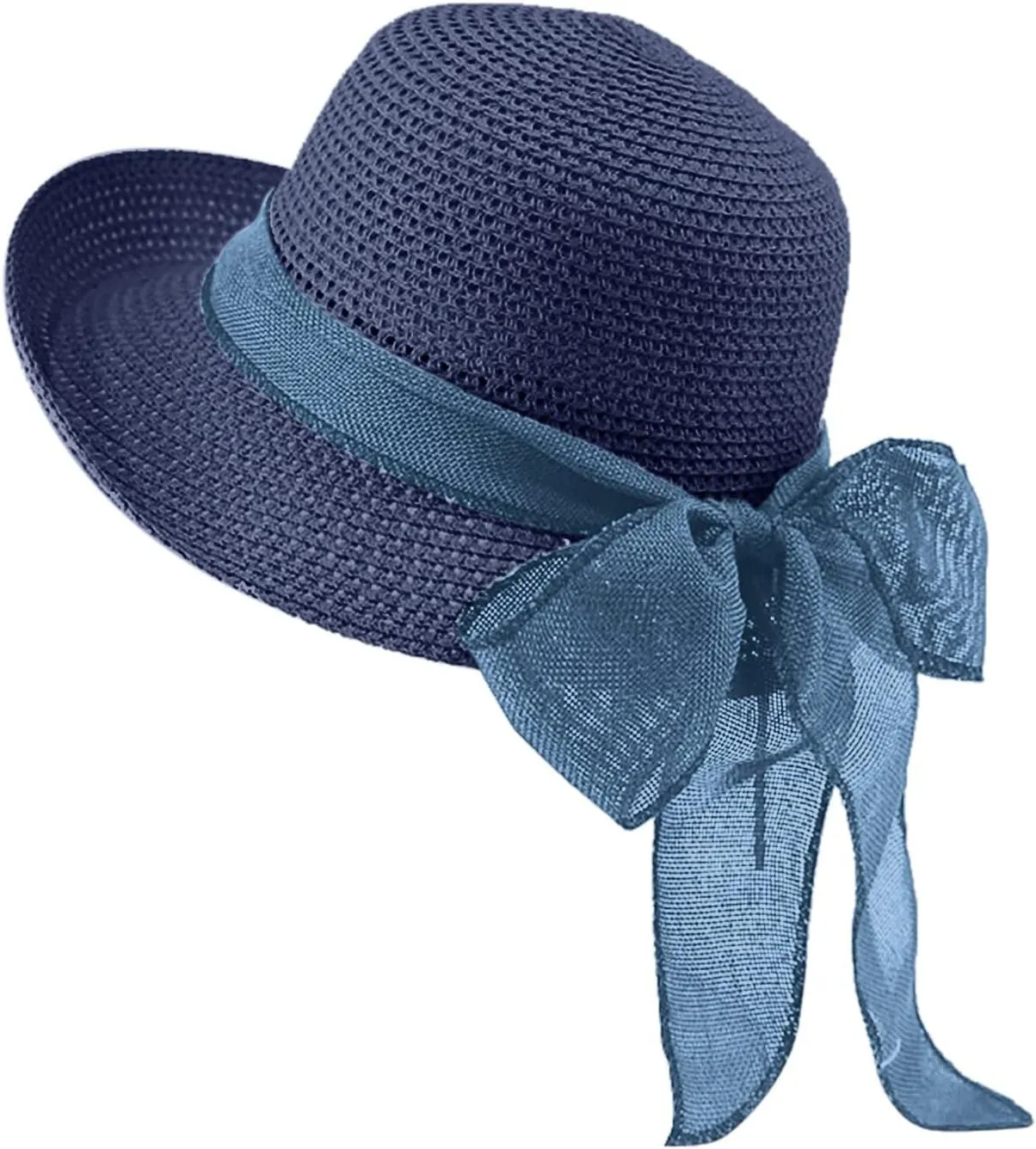 Womens Sun Hats Wide Brim Summer Beach Hat for Women Foldable Travel Stra Hat with Bow Tie UPF50 