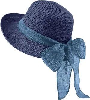 Womens Sun Hats Wide Brim Summer Beach Hat for Women Foldable Travel Stra Hat with Bow Tie UPF50 