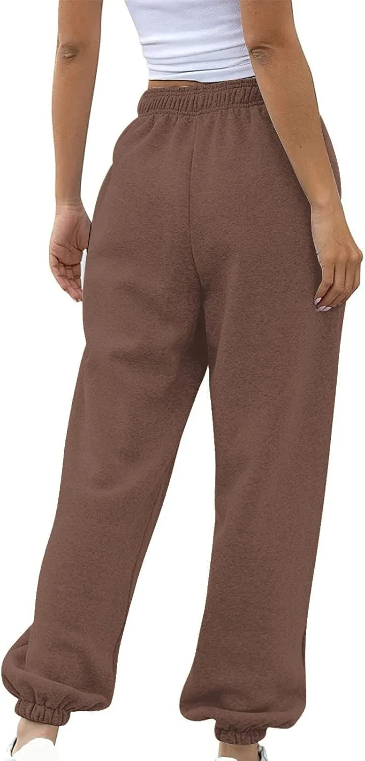 Women's Sweatpants with Pockets Fall Winter Warm High Waisted Drawstring Lounge Sweat Pants Baggy Running Joggers