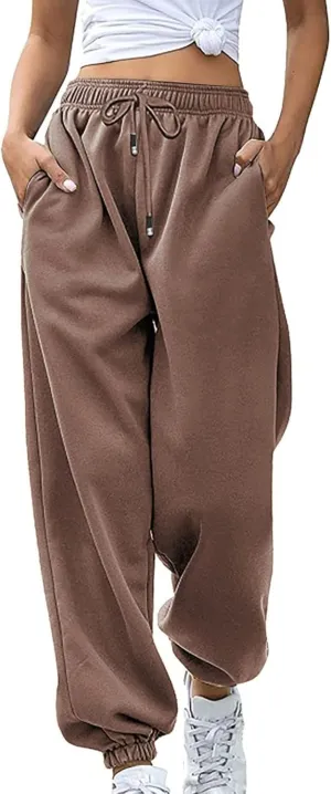 Women's Sweatpants with Pockets Fall Winter Warm High Waisted Drawstring Lounge Sweat Pants Baggy Running Joggers