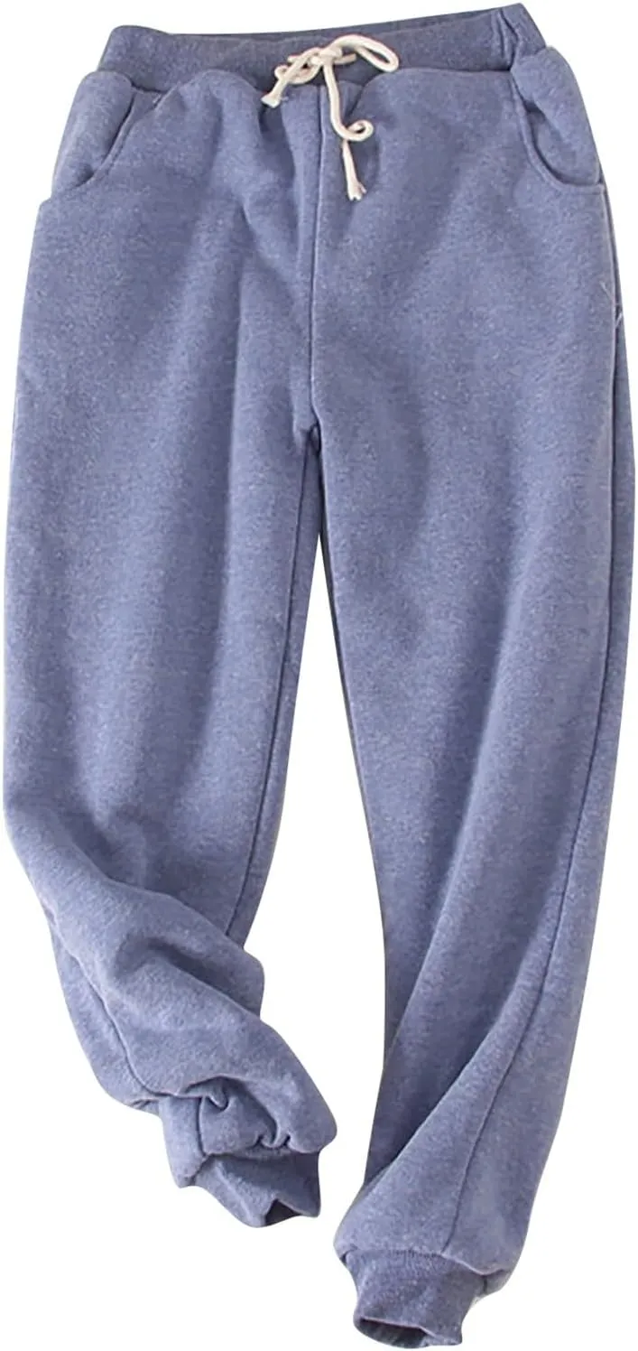 Women's Thicken Fleece Lined Sweatpants with Pockets Drawstring Waist Ankle Cuffed Joggers Cozy Warm Sherpa Winter Loungewear