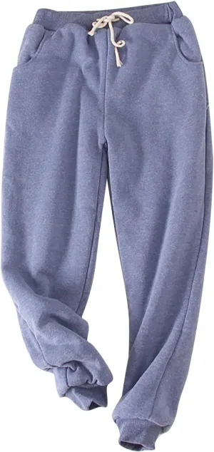 Women's Thicken Fleece Lined Sweatpants with Pockets Drawstring Waist Ankle Cuffed Joggers Cozy Warm Sherpa Winter Loungewear