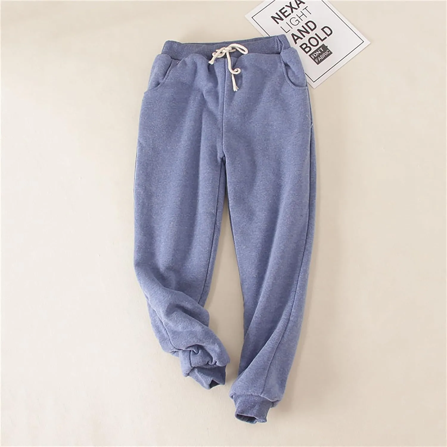 Women's Thicken Fleece Lined Sweatpants with Pockets Drawstring Waist Ankle Cuffed Joggers Cozy Warm Sherpa Winter Loungewear