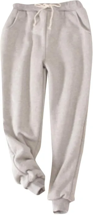 Women's Thicken Fleece Lined Sweatpants with Pockets Drawstring Waist Ankle Cuffed Joggers Cozy Warm Sherpa Winter Loungewear