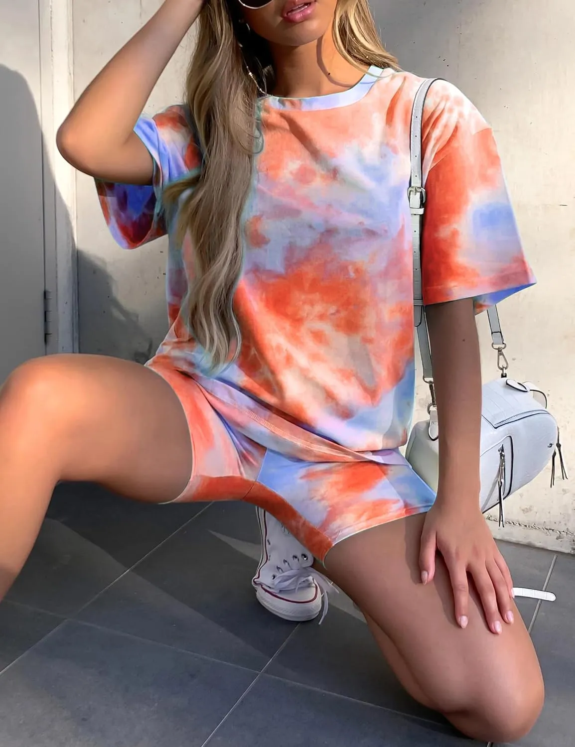 Women's Tie-Dye Set Two-Piece Outfits Summer - Casual Two Piece Short Set Short Sleeve T Shirts