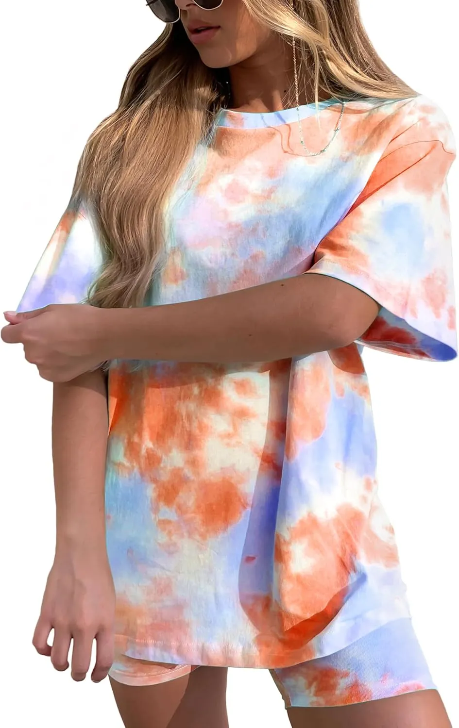 Women's Tie-Dye Set Two-Piece Outfits Summer - Casual Two Piece Short Set Short Sleeve T Shirts