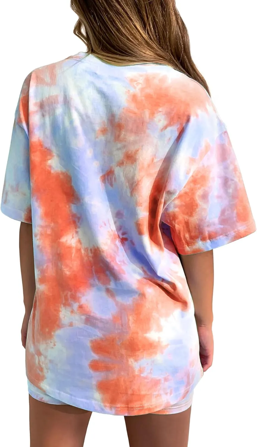 Women's Tie-Dye Set Two-Piece Outfits Summer - Casual Two Piece Short Set Short Sleeve T Shirts