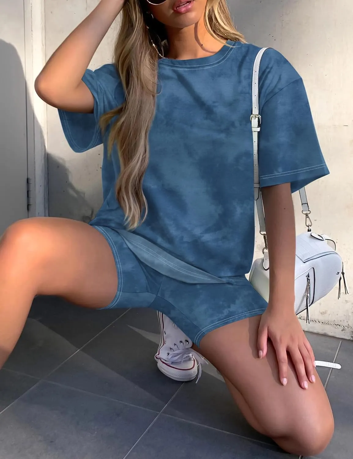 Women's Tie-Dye Set Two-Piece Outfits Summer - Casual Two Piece Short Set Short Sleeve T Shirts
