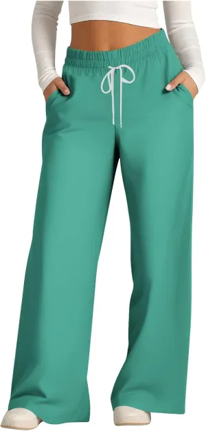 Womens Wide Leg Sweatpants Fall Plus Size Comfy Baggy Sweatpants Drawstring Loose Fit Lounge Pants Fall Fashion Outfits