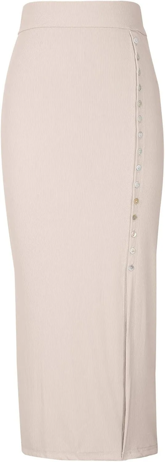 Work Skirts for Women Office High Waisted Wrap Skirt Side Slit Button Decor Elegant Sexy Midi Skirt for Business