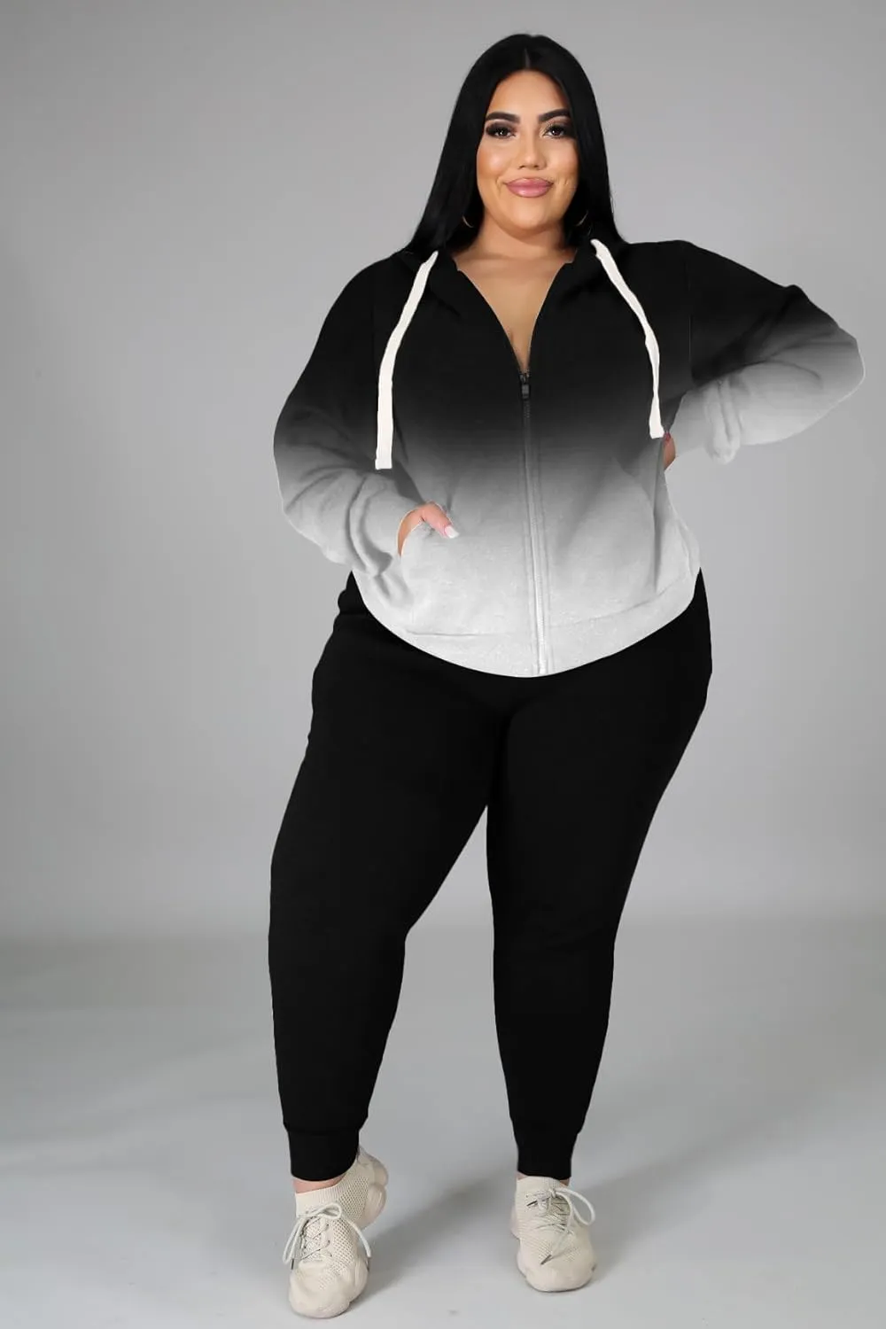 YeGine Womens Plus Size Two Piece Outfits Sweatsuits Casual Long Sleeve Set With Pockets