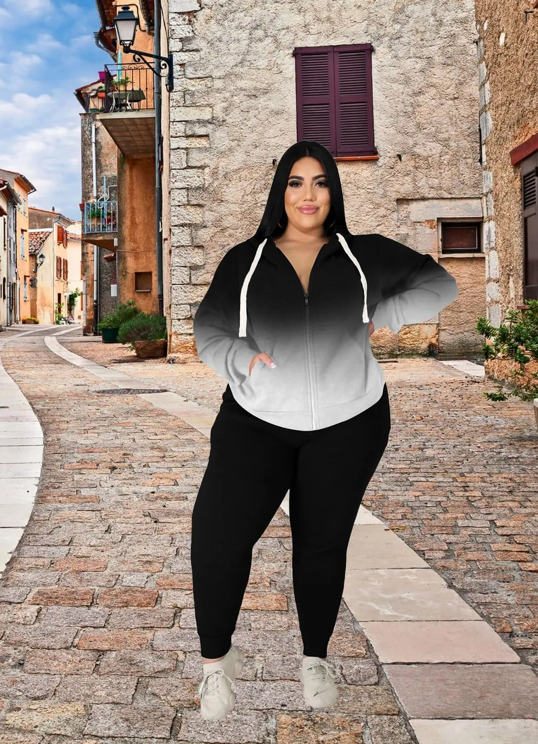 YeGine Womens Plus Size Two Piece Outfits Sweatsuits Casual Long Sleeve Set With Pockets