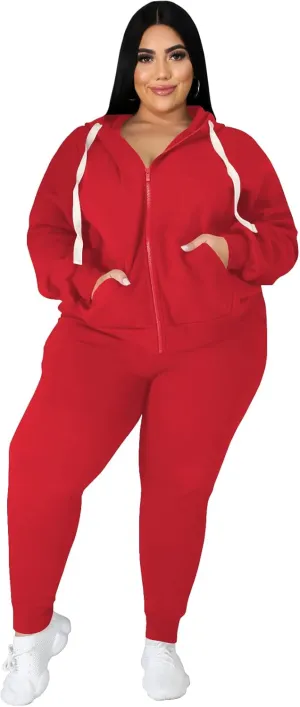 YeGine Womens Plus Size Two Piece Outfits Sweatsuits Casual Long Sleeve Set With Pockets