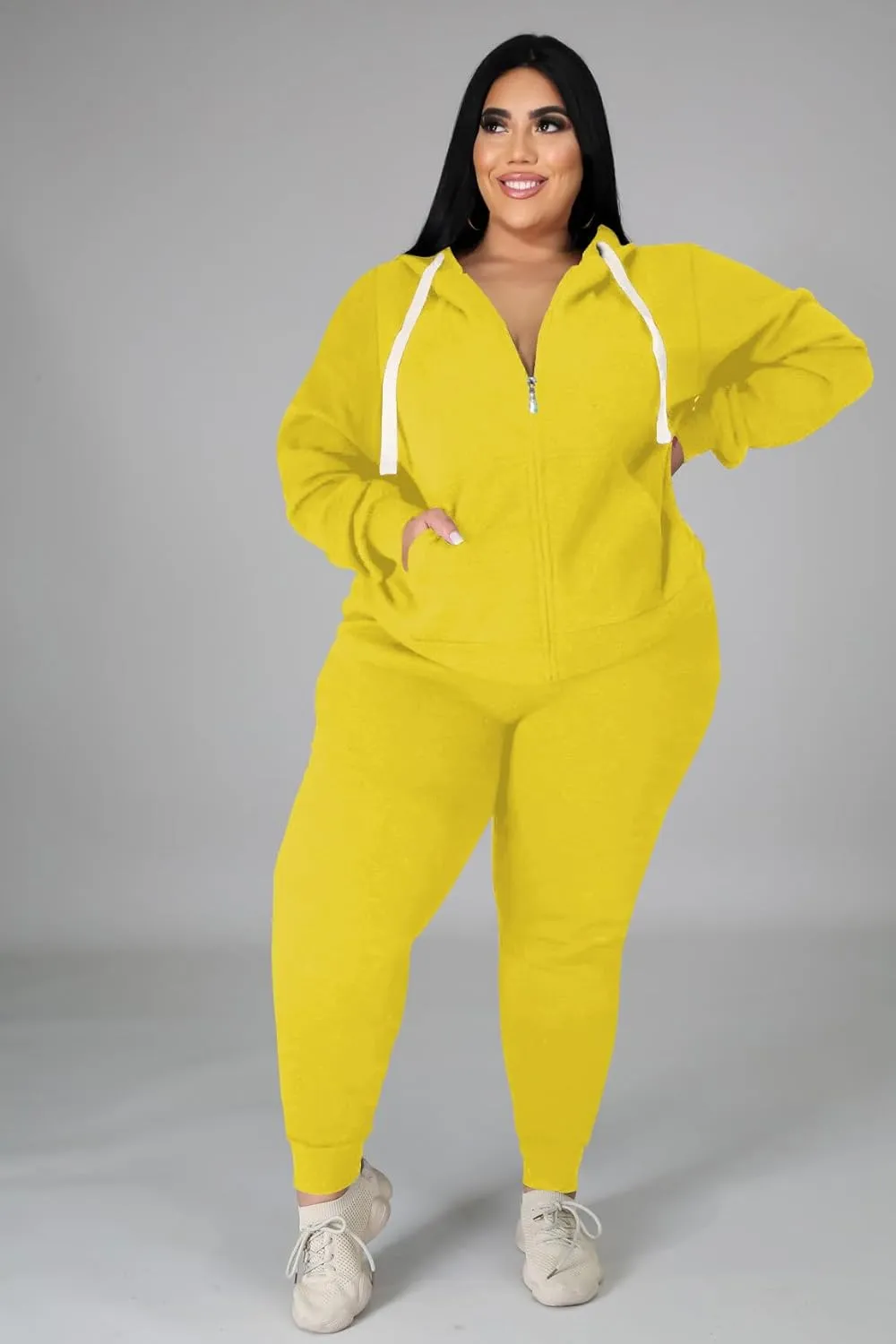 YeGine Womens Plus Size Two Piece Outfits Sweatsuits Casual Long Sleeve Set With Pockets