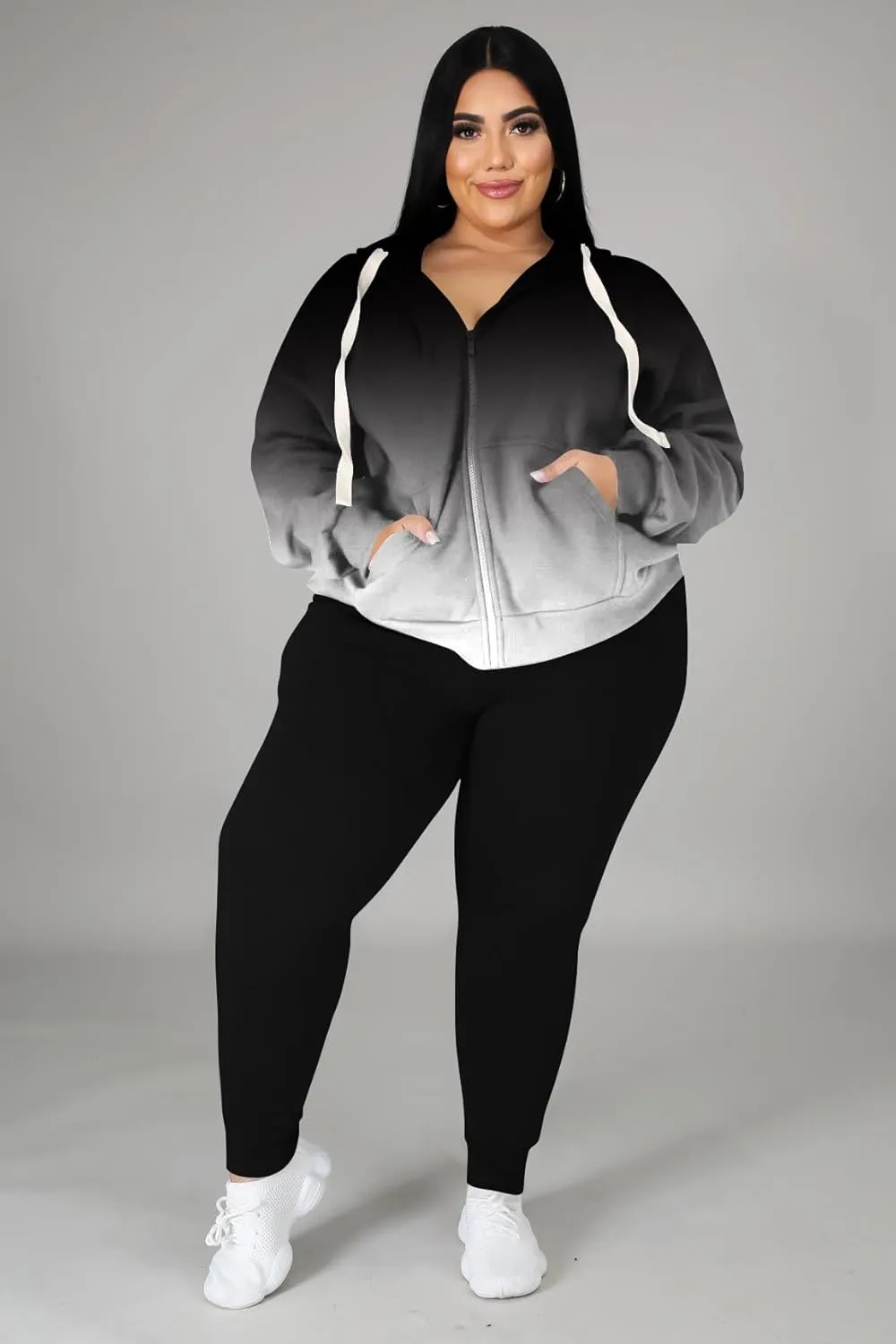 YeGine Womens Plus Size Two Piece Outfits Sweatsuits Casual Long Sleeve Set With Pockets