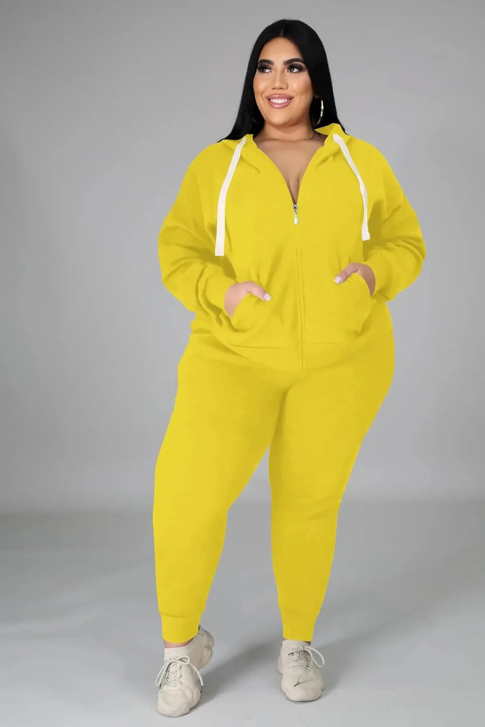 YeGine Womens Plus Size Two Piece Outfits Sweatsuits Casual Long Sleeve Set With Pockets