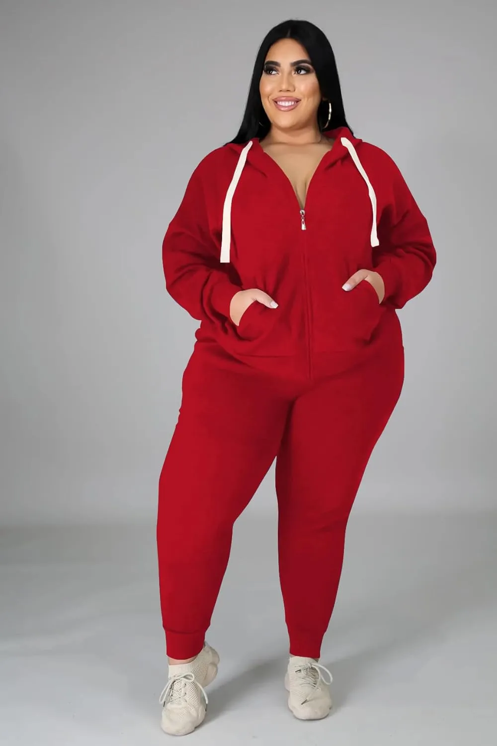YeGine Womens Plus Size Two Piece Outfits Sweatsuits Casual Long Sleeve Set With Pockets
