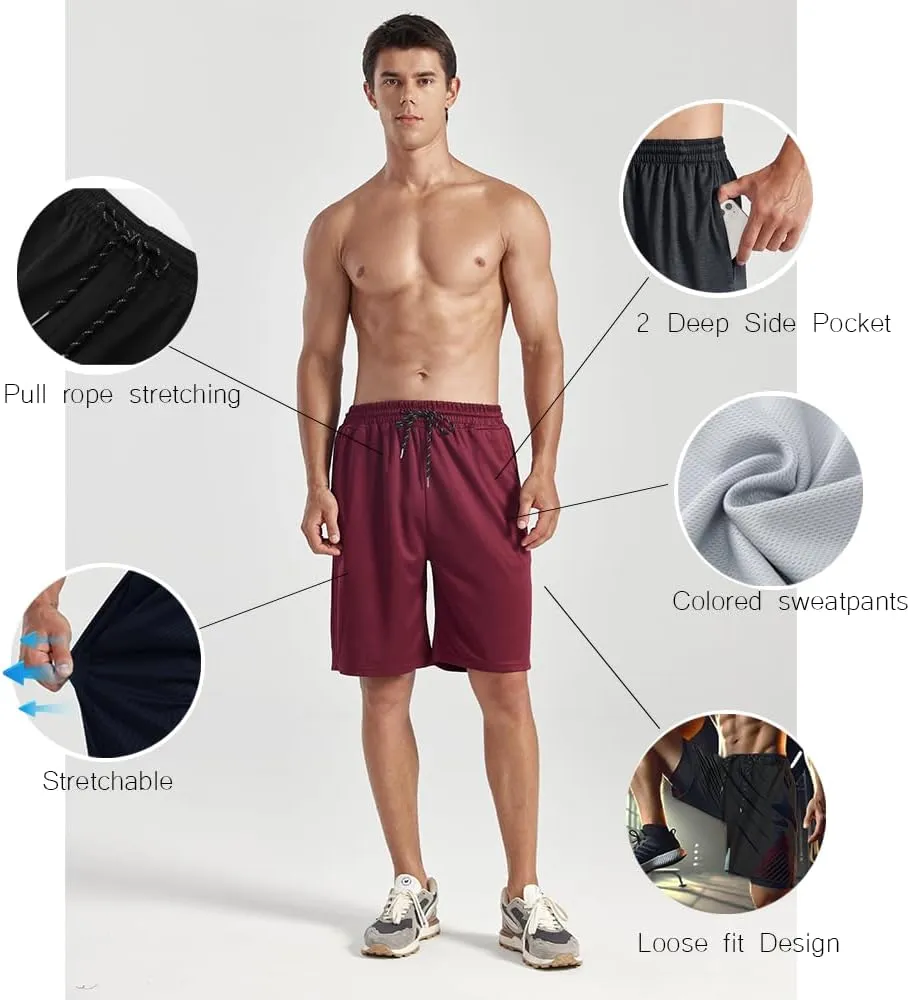 ZH Men's Athletic Shorts with Pockets and Adjustable Elastic Waistband - Quick-Dry Activewear