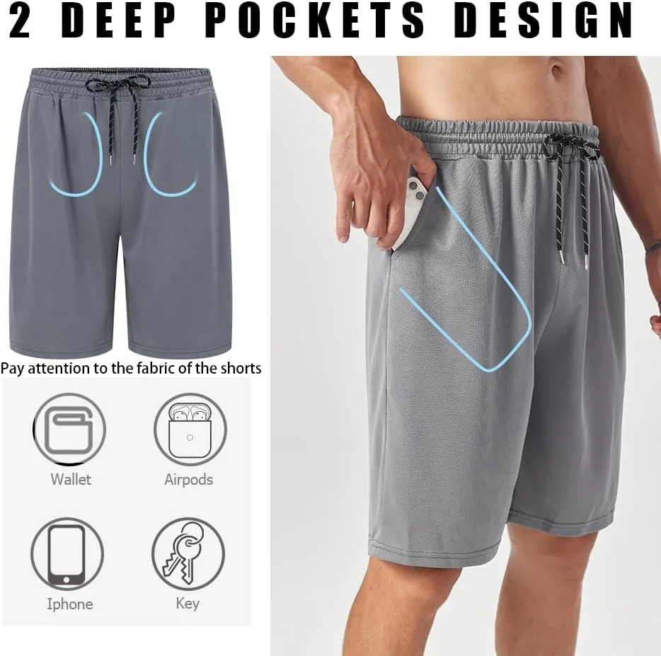 ZH Men's Athletic Shorts with Pockets and Adjustable Elastic Waistband - Quick-Dry Activewear